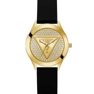 GUESS Ladies Black Gold Tone Analog Watch