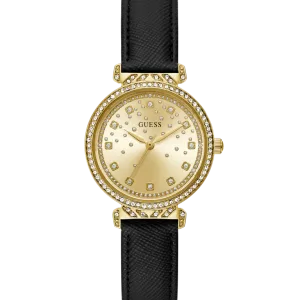GUESS Ladies Black Gold Tone Analog Watch