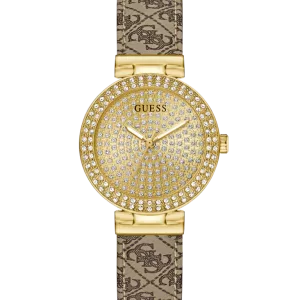 GUESS Ladies Beige Gold Tone Analog Watch