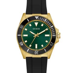 GUESS Mens Black Gold Tone Analog Watch