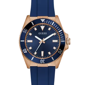 GUESS Mens Blue Rose Gold Tone Analog Watch
