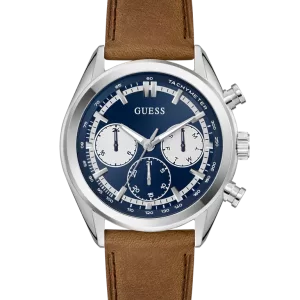 GUESS Mens Brown Silver Tone Multi-function Watch