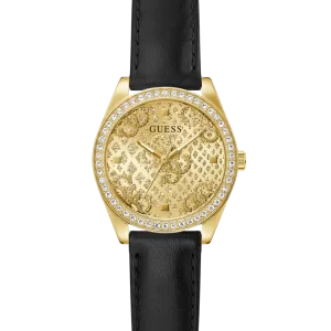 GUESS Ladies Black Gold Tone Analog Watch