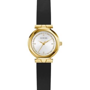 GUESS Ladies Black Gold Tone Analog Watch
